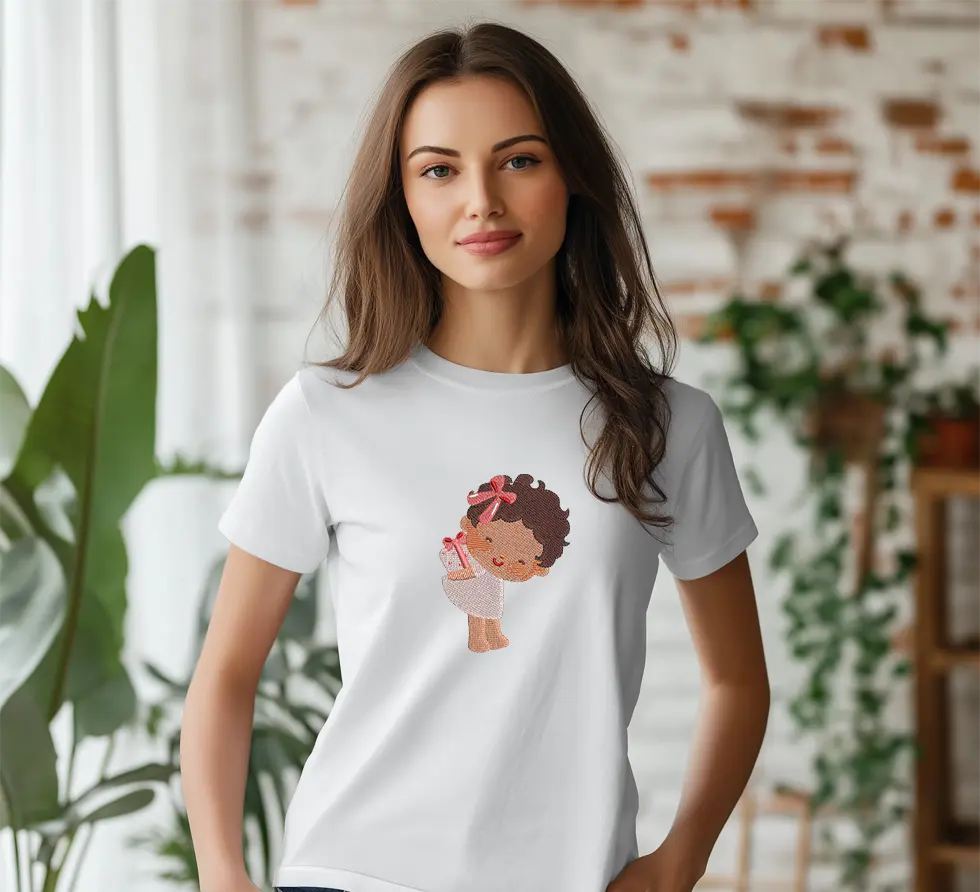 Embroidered Girl with Gift