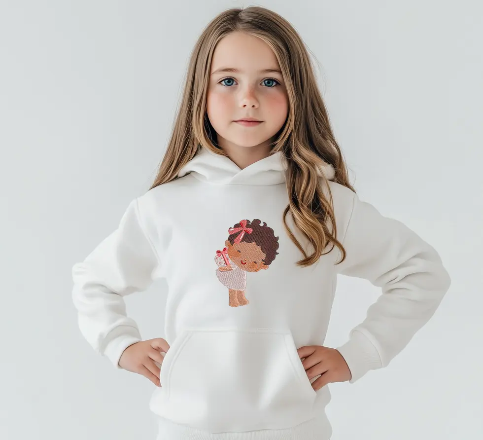 Embroidered Girl with Gift