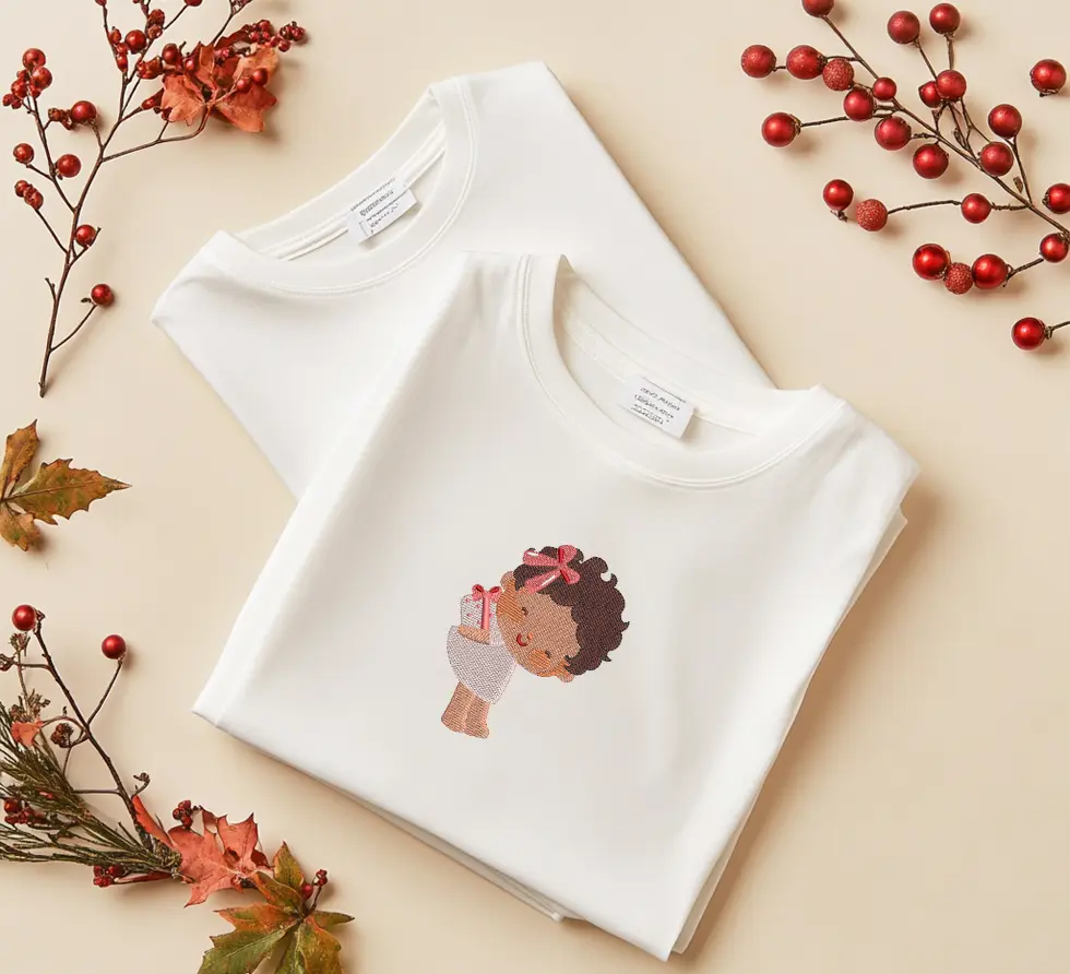 Embroidered Girl with Gift