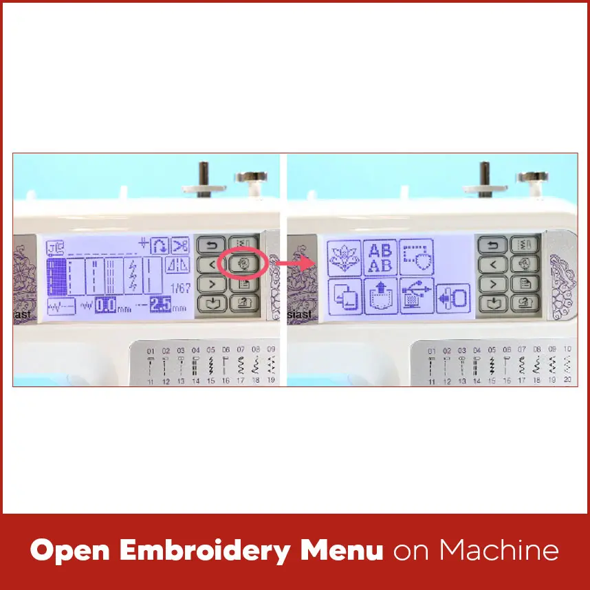 Open Embroidery Menu on Machine
