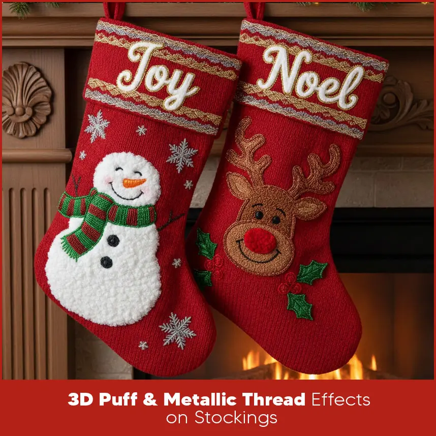 3D Puff & Metallic Thread Effects on Stockings