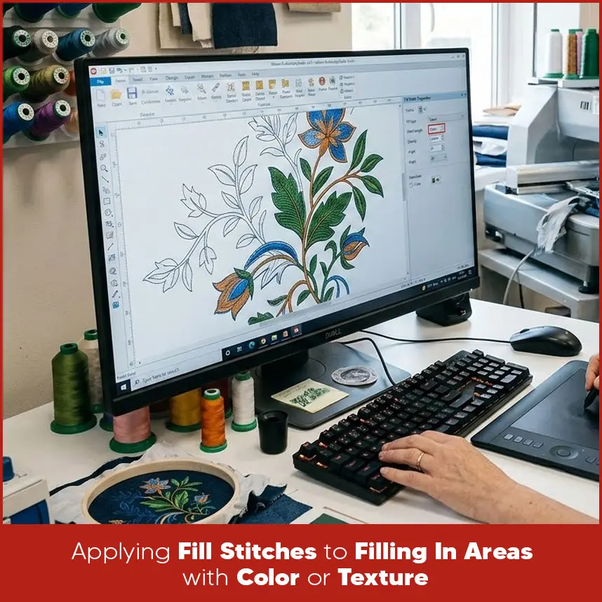 Applying Fill Stitches to Filling in Areas with Color or Texture