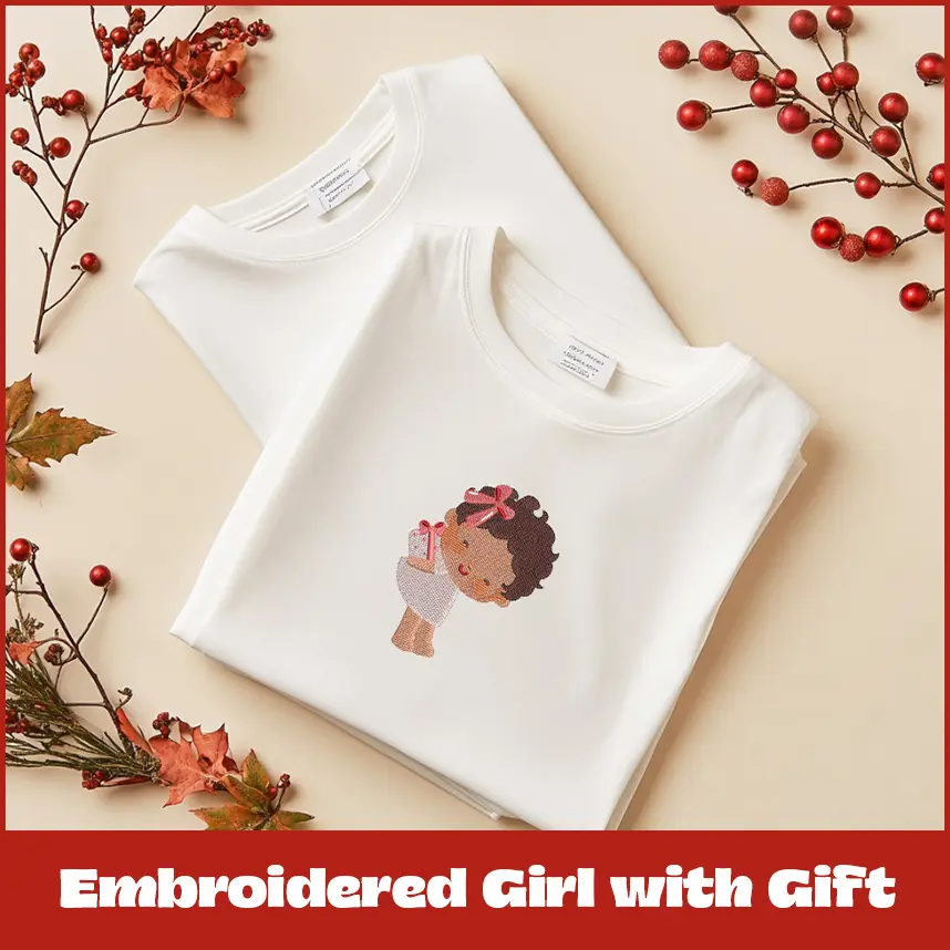 Embroidered Girl with Gift