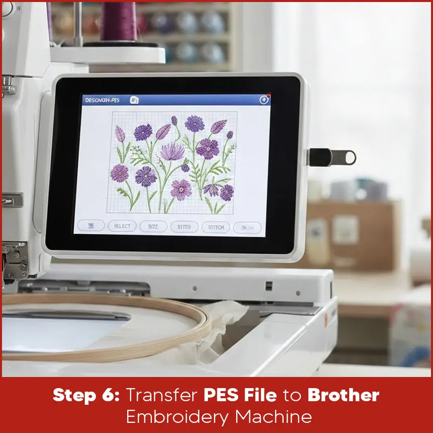 Step 6: Transfer PES File to Brother Embroidery Machine