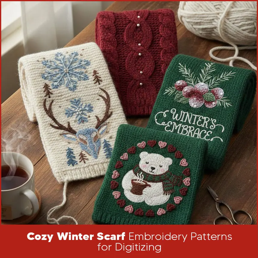 Cozy Winter Scarf Embroidery Patterns for Digitizing