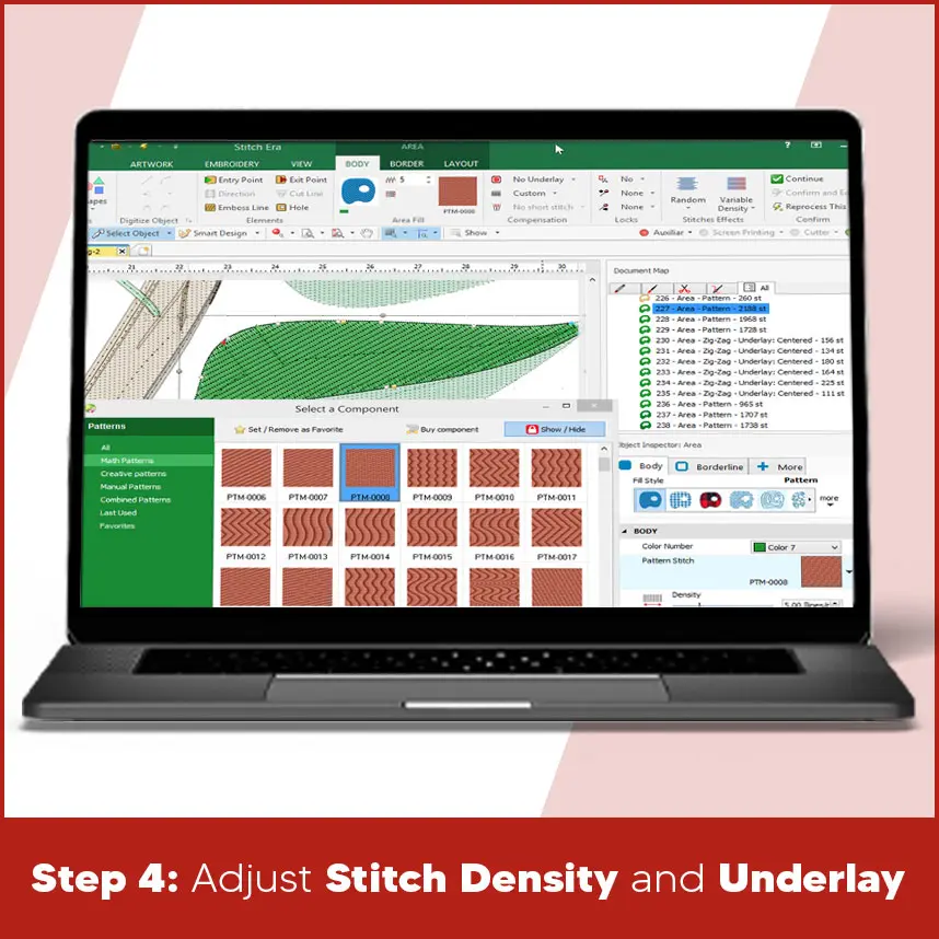 Step 4: Adjust Stitch Density and Underlay