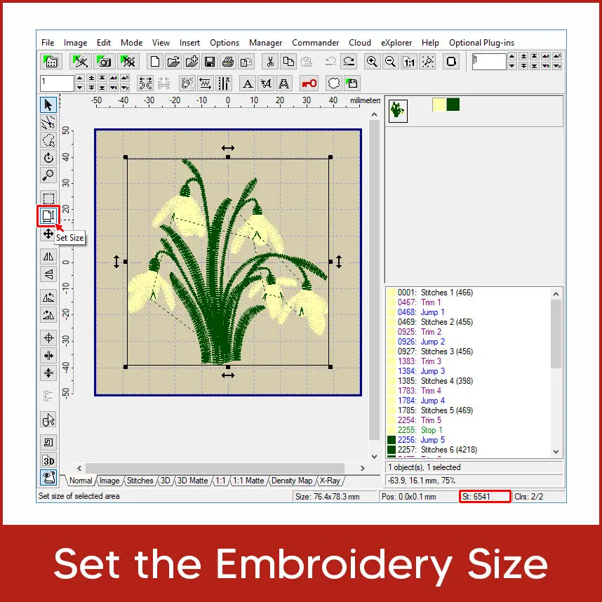  Set the Embroidery Size