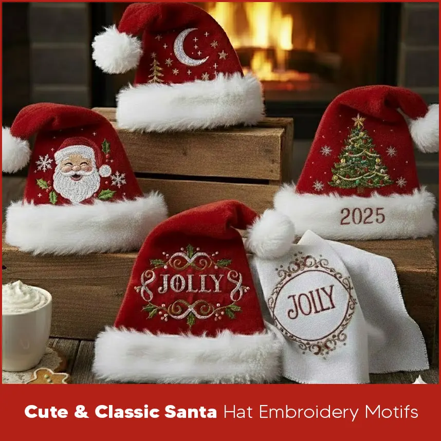 Cute & Classic Santa Hat Embroidery Motifs