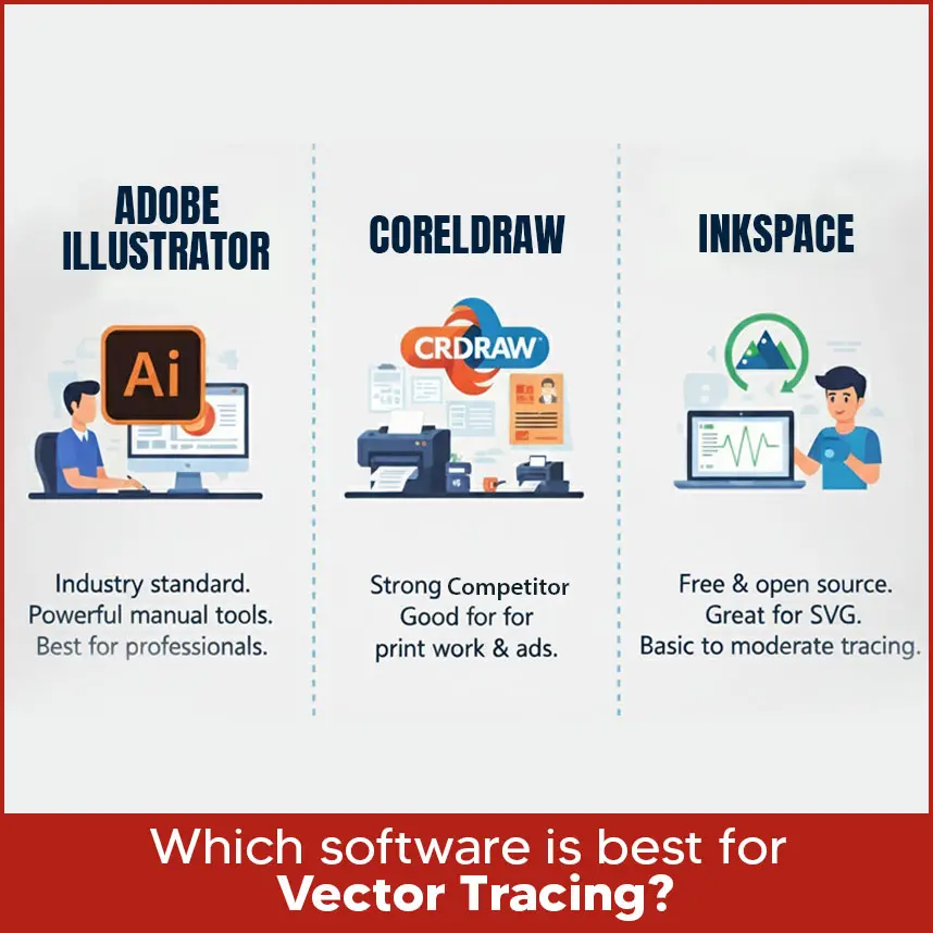 Which software is best for vector tracing (Illustrator, CorelDRAW, etc.)?