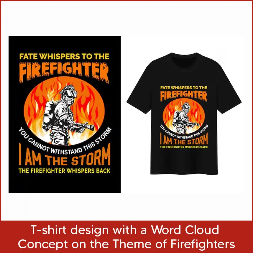 T-shirt Design with a Word Cloud Concept on the Theme of Firefighters