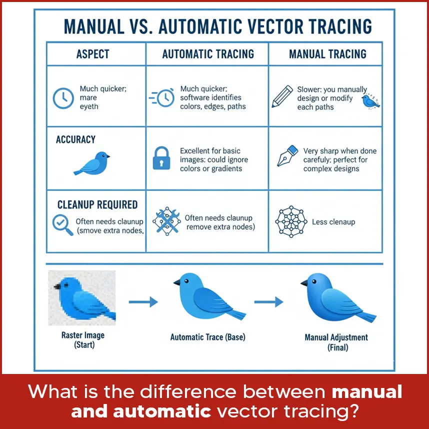 What is the difference between manual and automatic vector tracing?